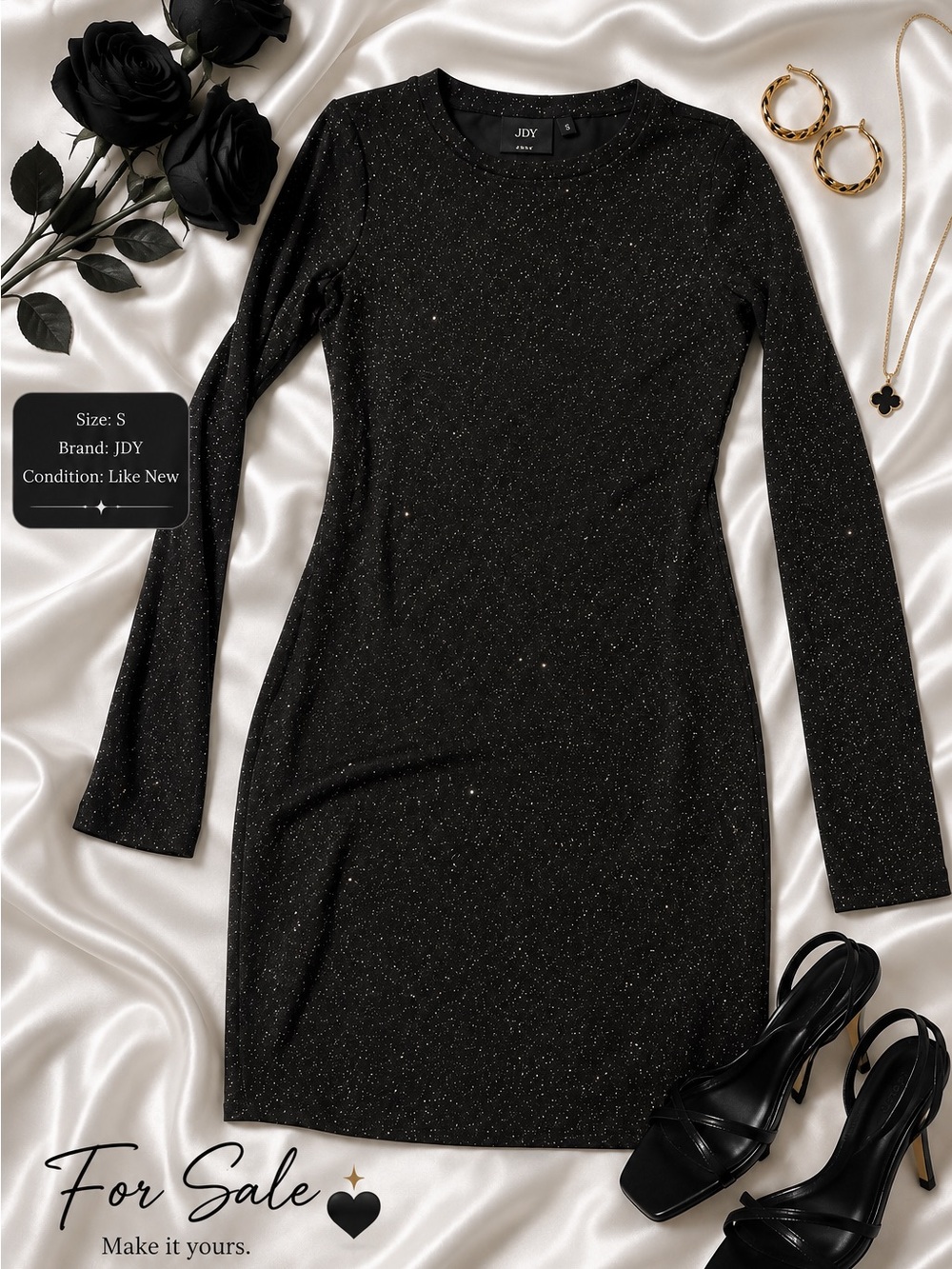 Black Long-Sleeve Sparkle Bodycon Dress - Picture 1 of 2